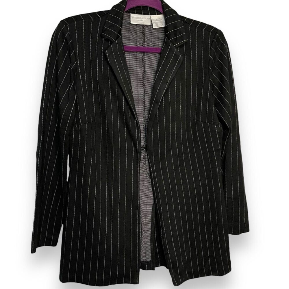 Worthington Striped Blazer Jacket Women's Small Petite Black Business Casual VTG